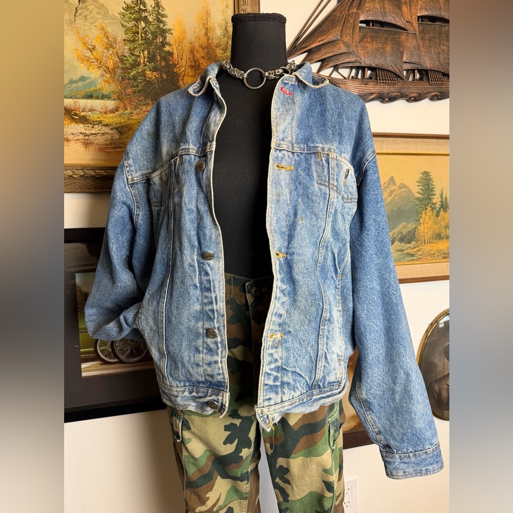 Vintage 1980s ACA-JOE Denim Trucker Jacket Fabric Lined Men's S-M Hong-Kong - Picture 4 of 16
